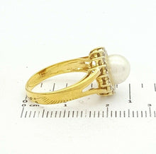 Load image into Gallery viewer, Ladies Ring 14ct (585, 14K) Yellow Gold Natural Pearl & (0.57ct) Diamond Ring