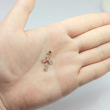 Load image into Gallery viewer, Ladies Yellow Gold 18ct (750, 18K) Diamantes and Created Ruby Cross Pendant