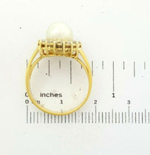 Load image into Gallery viewer, Ladies Ring 14ct (585, 14K) Yellow Gold Natural Pearl & (0.57ct) Diamond Ring