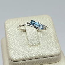 Load image into Gallery viewer, Ladies White Gold 9ct (375,9k) Unique 3-Stone Topaz & Natural Diamond Chip Ring