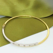 Load image into Gallery viewer, Ladies Bangle 9ct (375, 9K) Two Tone Gold Diamond (25pts) Oval Bangle