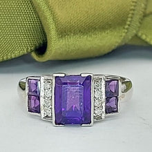 Load image into Gallery viewer, Ladies Ring 9ct (375, 9K) White Gold Natural Amethyst & Diamond(8pts) Dress Ring