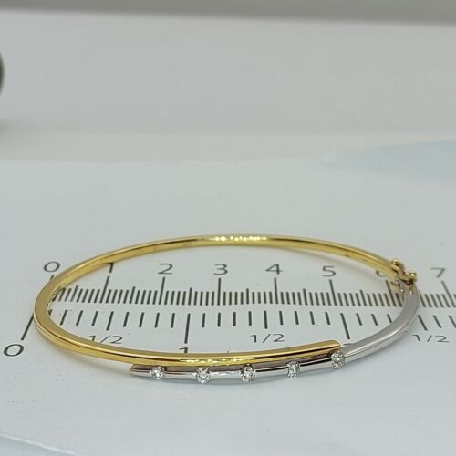 Ladies Bangle 9ct (375, 9K) Two Tone Gold Diamond (25pts) Oval Bangle