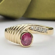 Load image into Gallery viewer, Ladies Ring 9ct (375, 9K) Yellow Gold Natural Ruby & Diamond Dress Ring