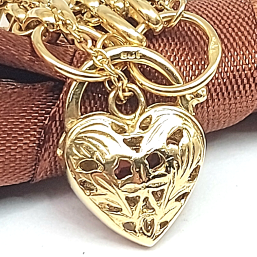 Ladies Yellow Gold 9ct (375, 9K) Rare Heart Padlock Natural Garnet Gate Bracelet