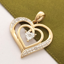 Load image into Gallery viewer, Ladies Pendant 9ct (375, 9K) Yellow Gold Diamond Chip Double Heart Pendant