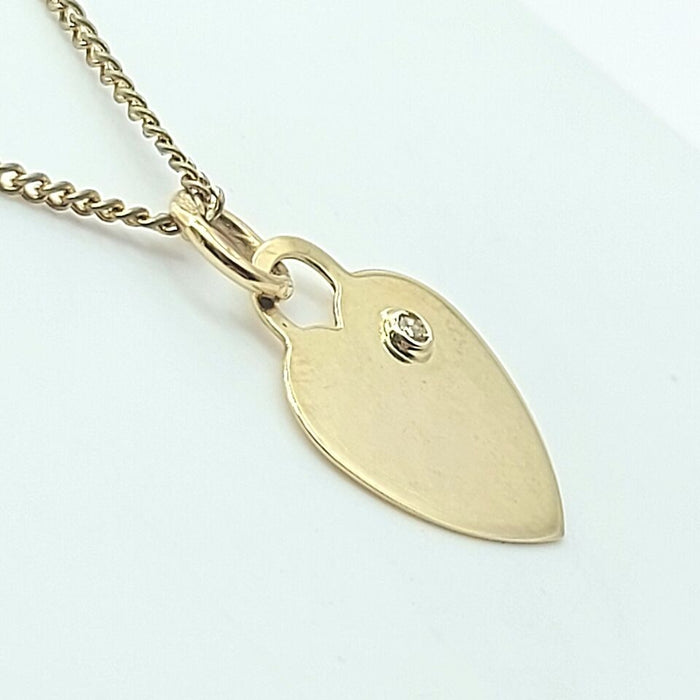 Ladies Yellow Gold 9ct (375, 9K) Plain Engravable Heart & Diamond Chip Pendant