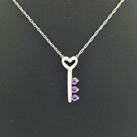 Ladies 10ct (417, 10K) White Gold Fine Twisted Chain with Amethyst Key Pendant