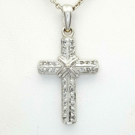 Ladies Pendant 14ct (14K, 585) White Gold Diamante Cross Pendant