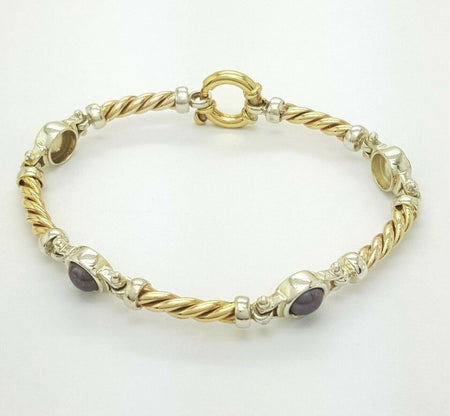 Ladies 9ct (375,9K) Two Toned Yellow & White Gold Natural Black Pearl Bracelet