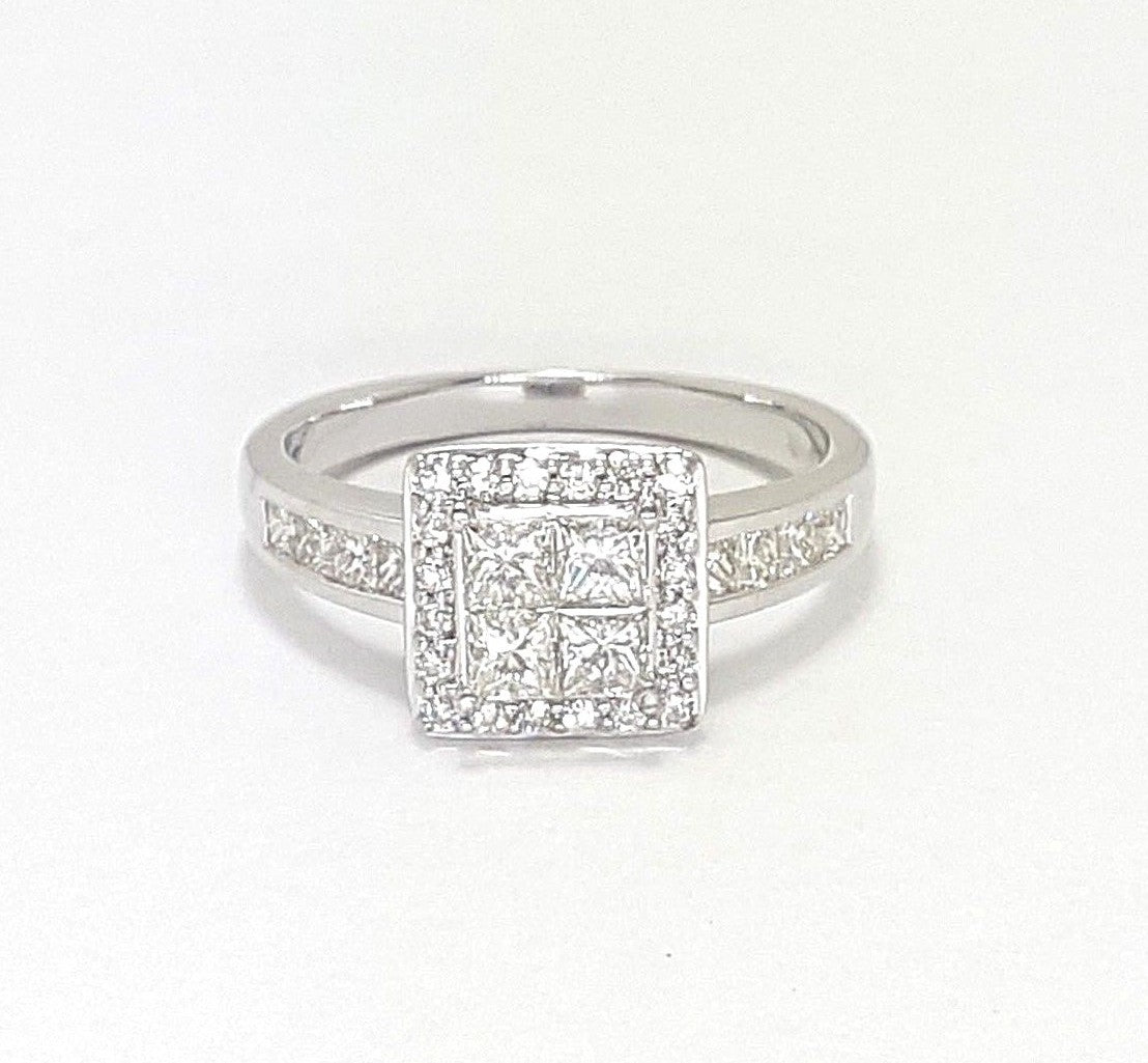 Ladies Ring 18ct (750, 18K) White Gold (0.75ct) Diamond Square Engagement Ring