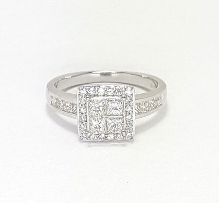 Ladies Ring 18ct (750, 18K) White Gold (0.75ct) Diamond Square Engagement Ring