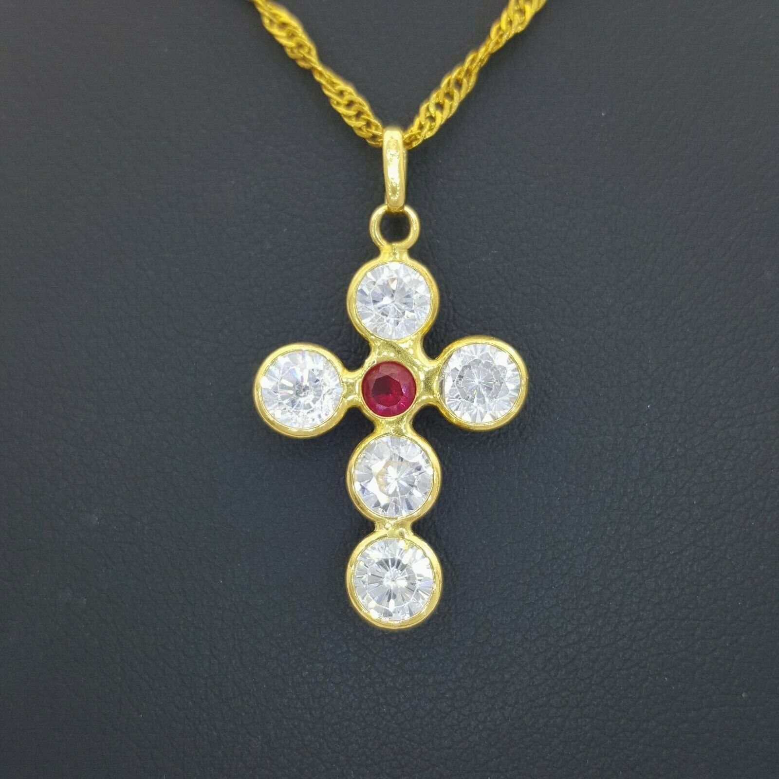 Ladies Pendant 18ct (750, 18K) Yellow Gold Diamante Ruby Cross Pendant