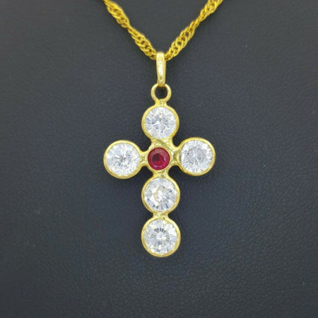 Ladies Pendant 18ct (750, 18K) Yellow Gold Diamante Ruby Cross Pendant