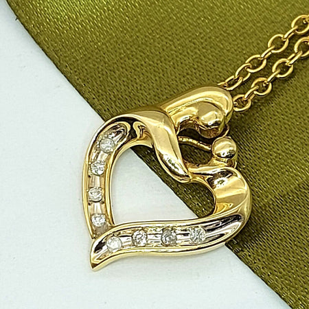 Ladies Pendant 9ct (375, 9K) Yellow Gold Open Heart Diamond (16pts) Pendant