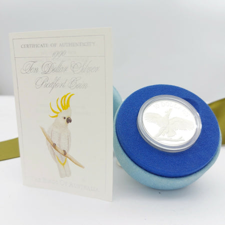 1990 Birds Of Australia $10 Cockatoo Silver Piedfort Proof Coin