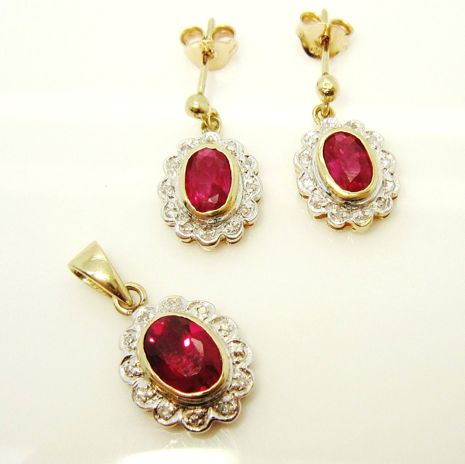 Ladies Jewellery Set 9ct Two-Tone Gold Two-Piece Spinel and 0.36ct Diamond