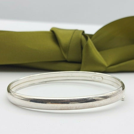 925 Sterling Silver Italian Hollow Half Rounded Oval Bangle