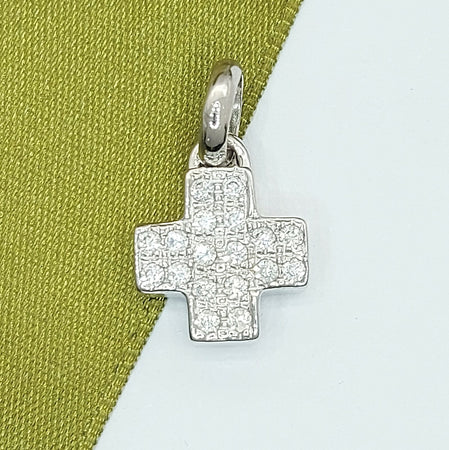 Ladies Pendant 14ct (585, 14K) White Gold Greek Cross Cubic Zirconia Pendant