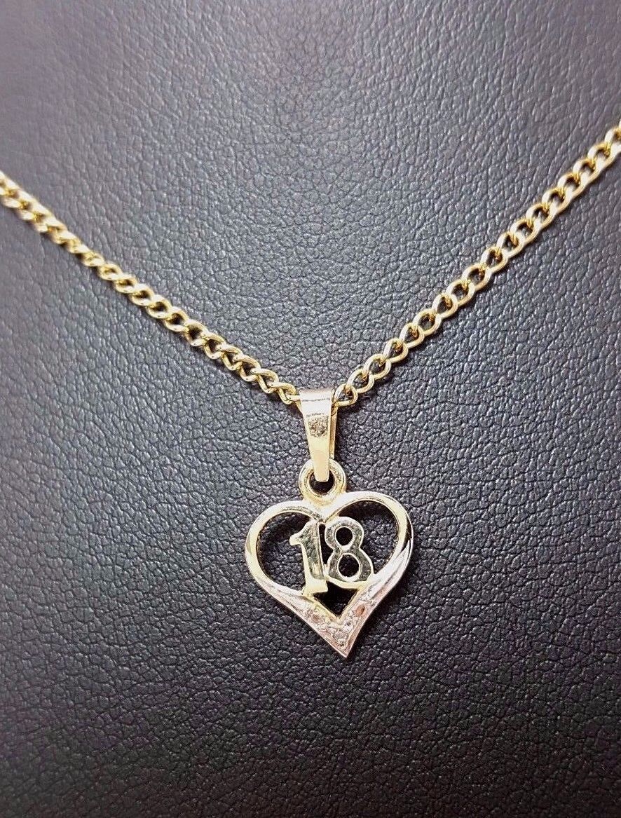 9ct (375, 9K) Yellow Gold '18' Heart Diamond Pendant