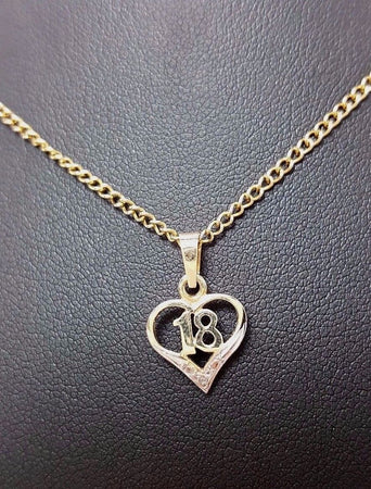 9ct (375, 9K) Yellow Gold '18' Heart Diamond Pendant