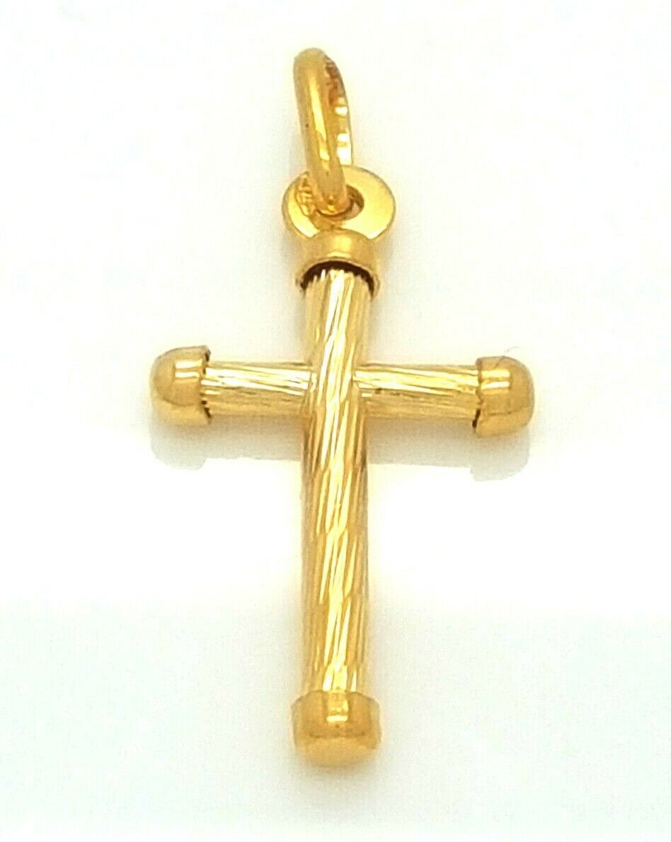 Ladies 9ct (375, 9K) Yellow Gold Medium Twisted Patterned Rounded Cross Pendant
