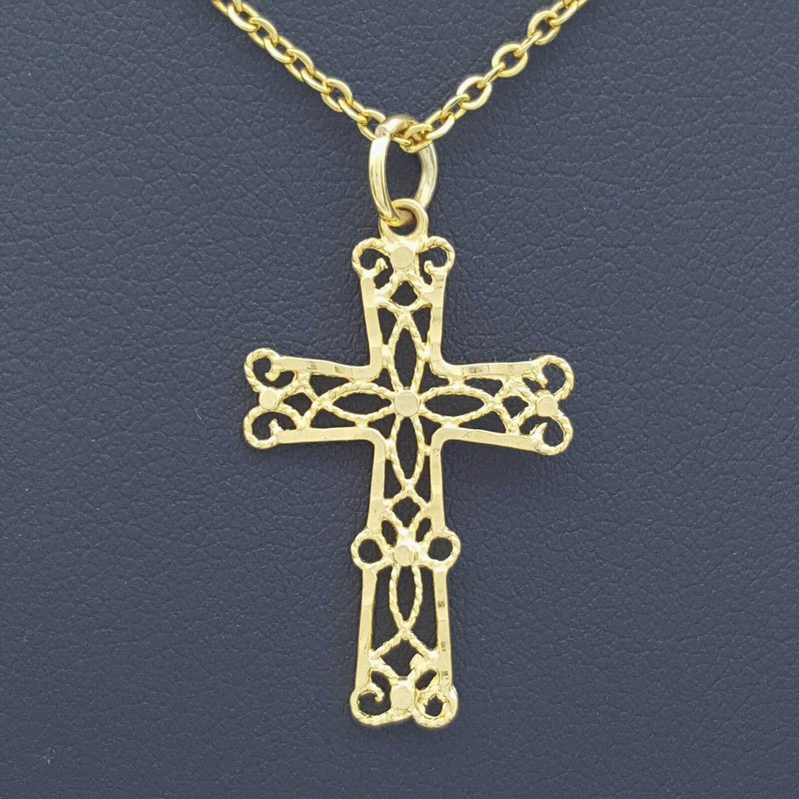 Ladies Pendant 9ct (375, 9K) Yellow Gold Filigree Patterned Style Cross Pendant