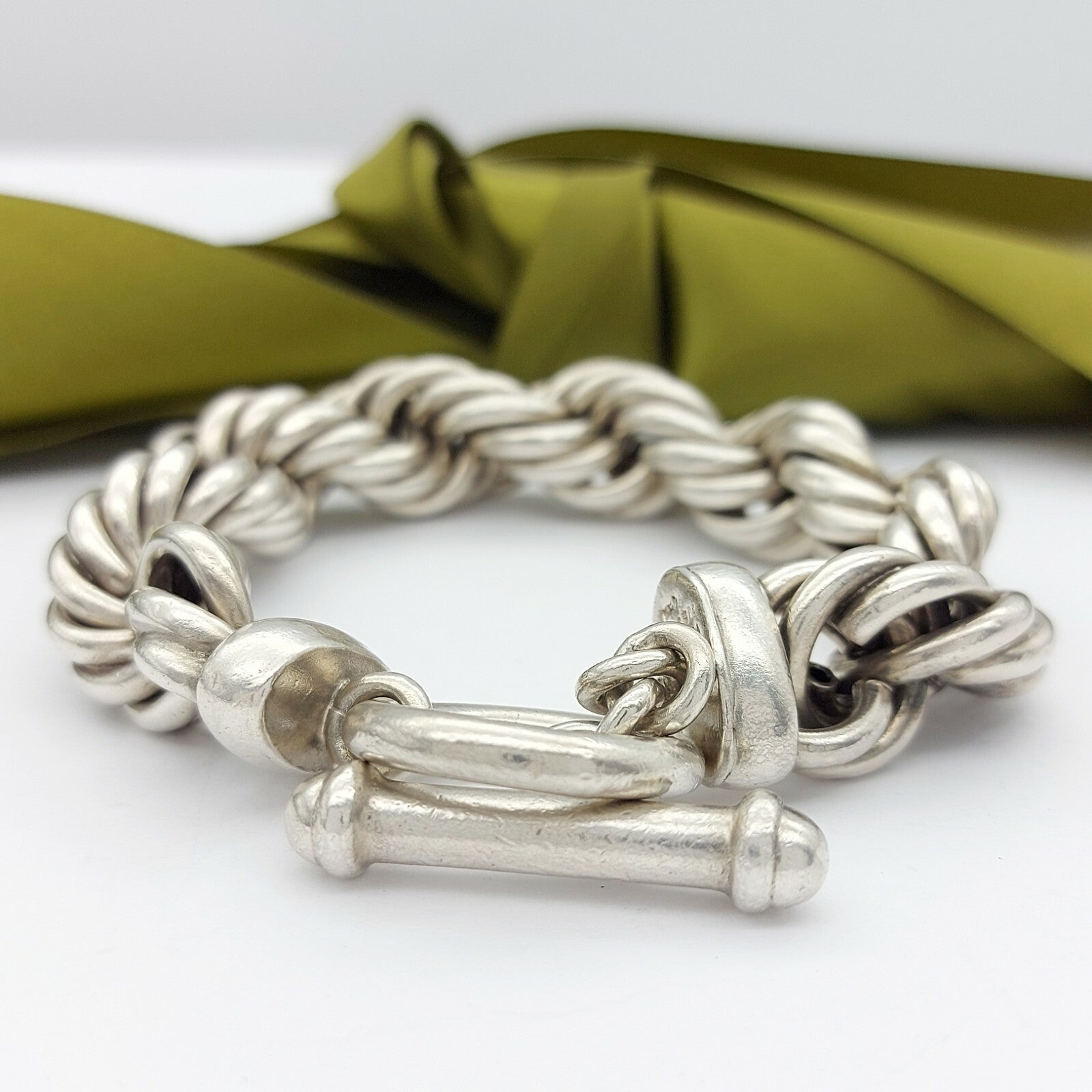 Unisex Bracelet 950 Fine Mexican Silver Large Twist Bracelet w/ Toggle Clasp