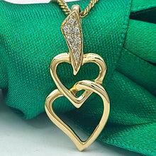 Load image into Gallery viewer, Ladies Yellow Gold 9ct (375, 9K) Interlocking Double Hearts Diamond Pendant
