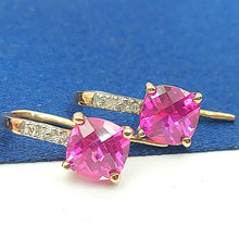 Load image into Gallery viewer, Ladies Yellow Gold 9ct (375,9k) Created Pink Sapphire &amp; Diamonds Drop Earrings
