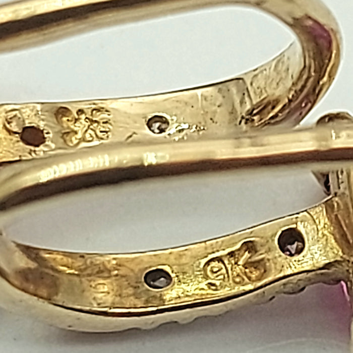 Ladies Yellow Gold 9ct (375,9k) Created Pink Sapphire & Diamonds Drop Earrings