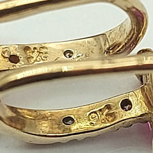 Load image into Gallery viewer, Ladies Yellow Gold 9ct (375,9k) Created Pink Sapphire &amp; Diamonds Drop Earrings

