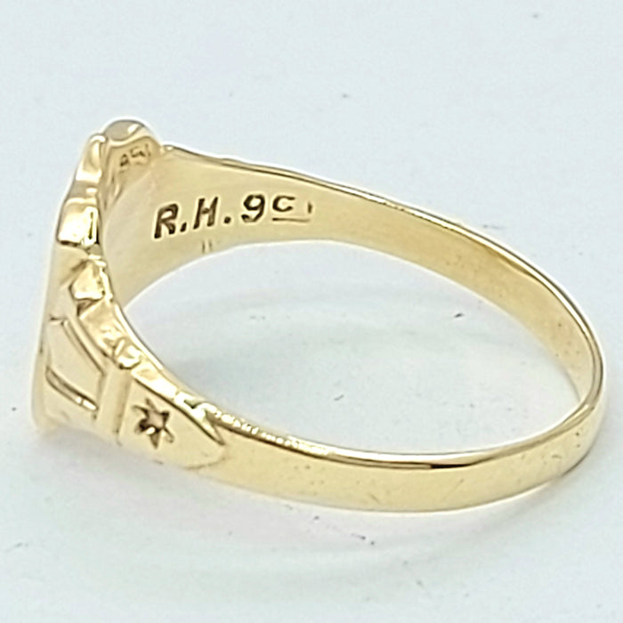 Unisex Yellow Gold 9ct (375,9k) Rare Pink Created Sapphire Shield Signet Ring