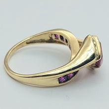 Load image into Gallery viewer, Ladies Yellow Gold 9ct (375,9k) Rare Created Rubies &amp; Natural Diamond Spilt Ring
