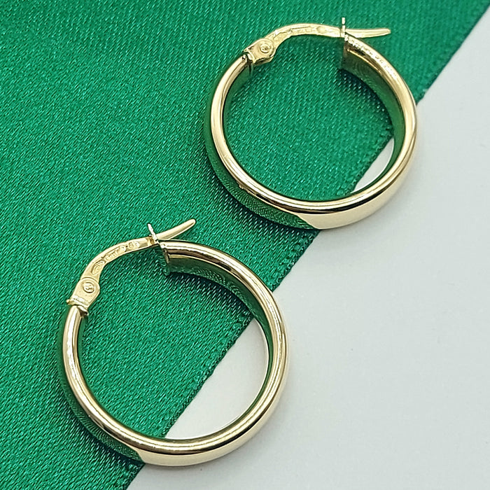 Ladies Italian Yellow Gold 9ct (375, 9K) Handmade Smooth Plain Round Hoops