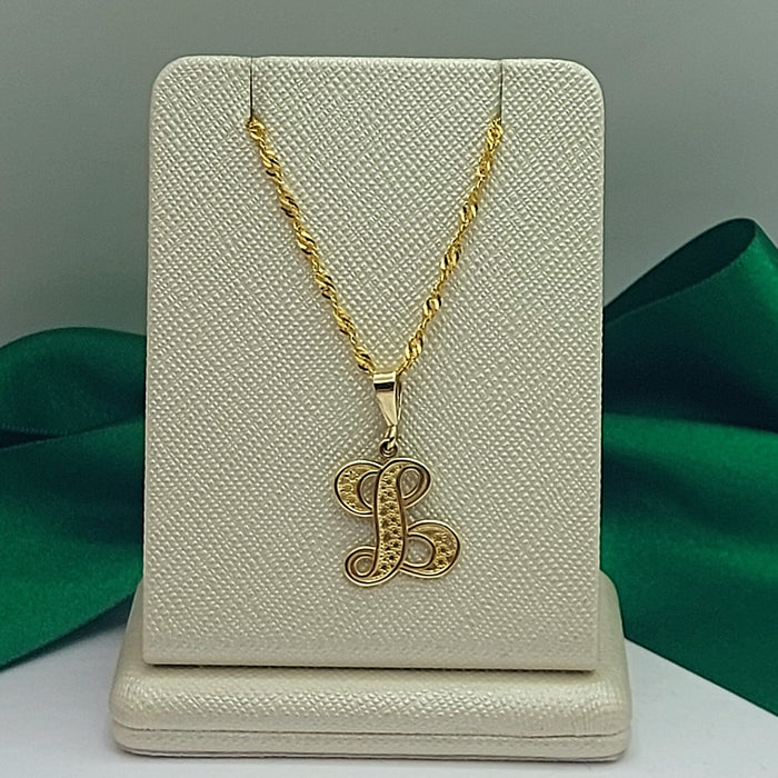 Ladies Yellow Gold 10ct (417, 10K) High Quality Patterned 'L' Initials Pendant