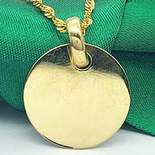 Load image into Gallery viewer, Unisex Yellow Gold 9ct (375, 9K) High Quality Engravable Circle Tag Pendant
