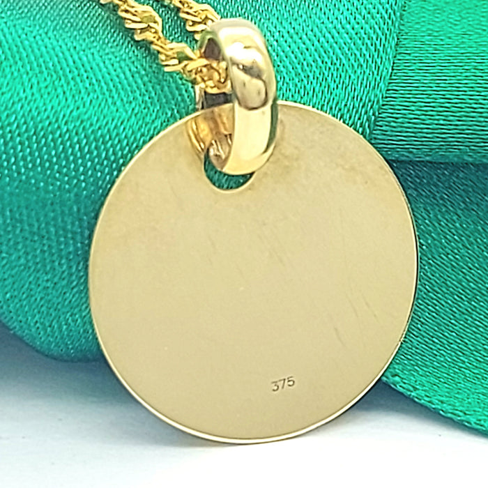 Unisex Yellow Gold 9ct (375, 9K) High Quality Engravable Circle Tag Pendant