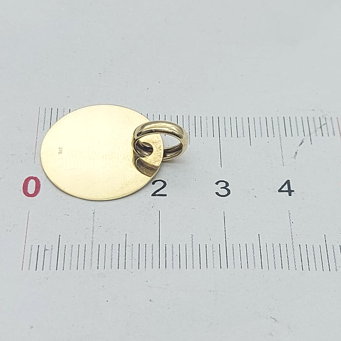 Unisex Yellow Gold 9ct (375, 9K) High Quality Engravable Circle Tag Pendant