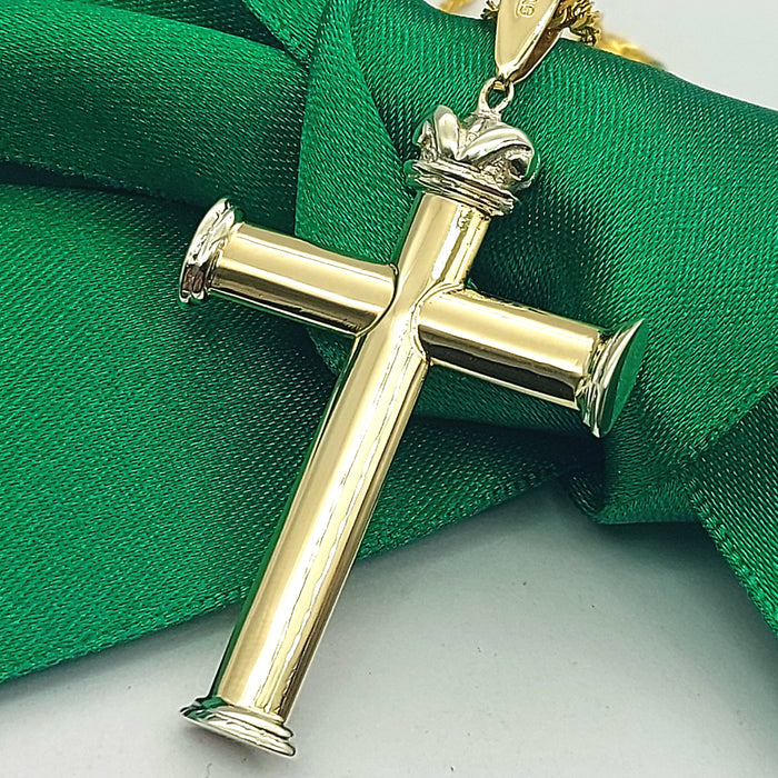 Unisex Two-Tone Gold 9ct (375, 9K) High Quality Large Crown Cross Pendant