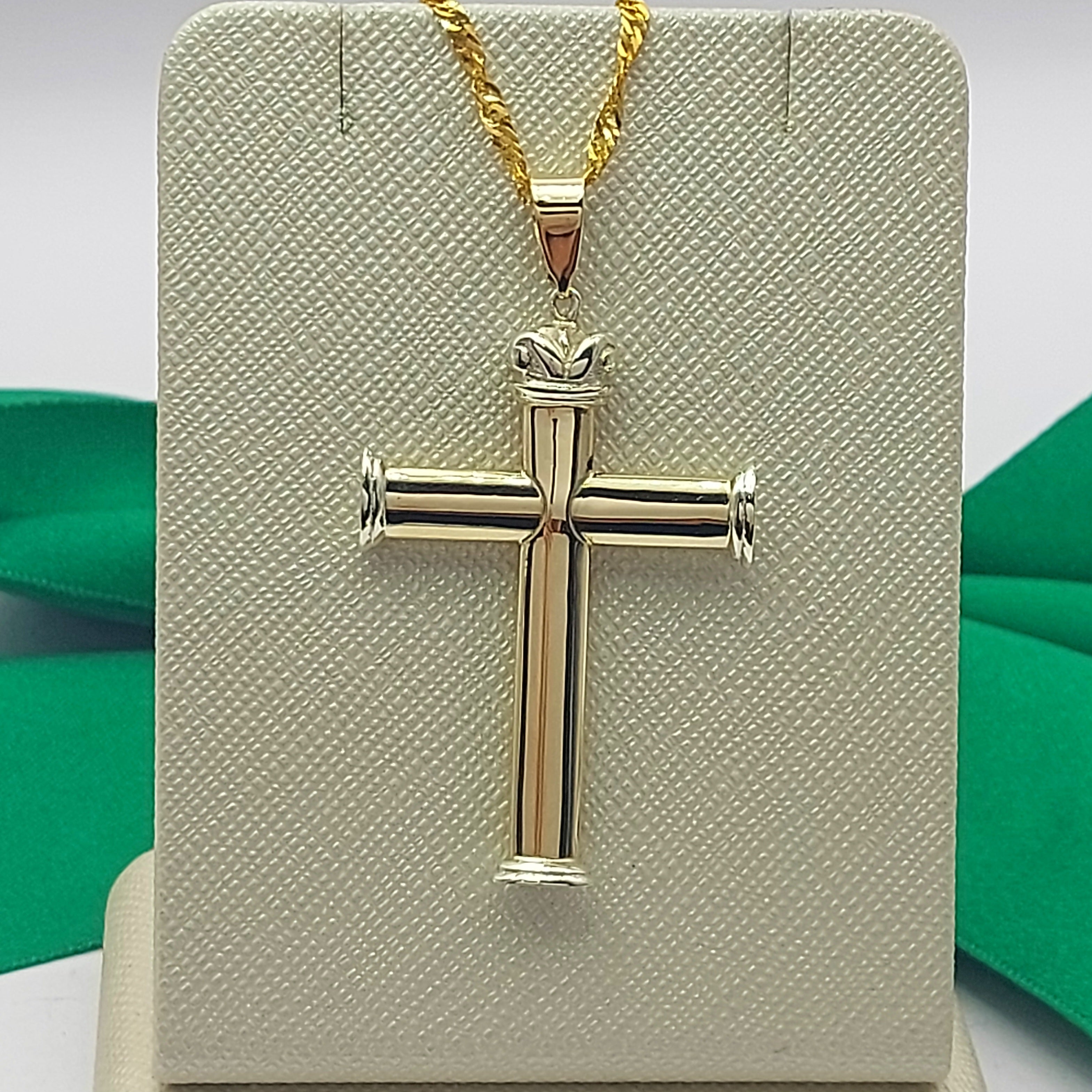 Unisex Two-Tone Gold 9ct (375, 9K) High Quality Large Crown Cross Pendant