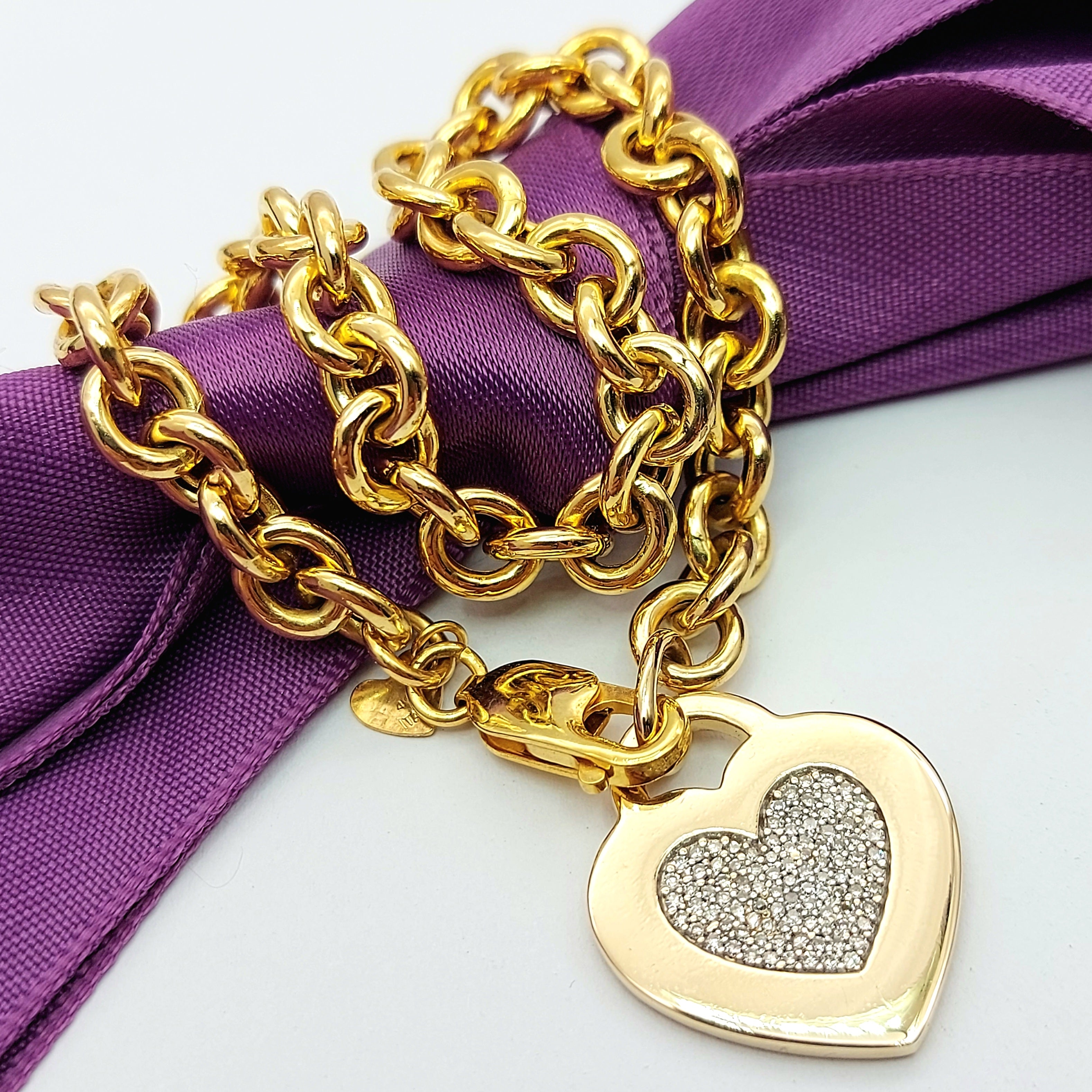 Ladies Yellow Gold 10ct (417, 10K) MHJ (0.52ct) Natural Diamonds Heart Bracelet