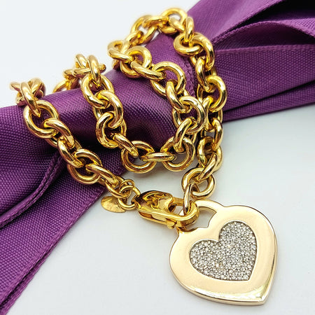 Ladies Yellow Gold 10ct (417, 10K) MHJ (0.52ct) Natural Diamonds Heart Bracelet