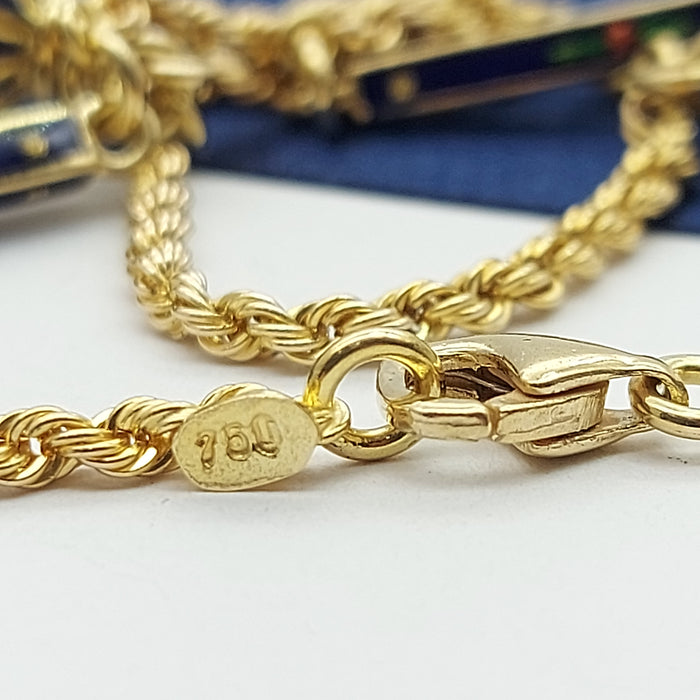 Ladies Yellow Gold 18ct(750,18K) Rare Antique Blue Floral Enamel Tassel Necklace