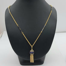 Load image into Gallery viewer, Ladies Yellow Gold 18ct(750,18K) Rare Antique Blue Floral Enamel Tassel Necklace
