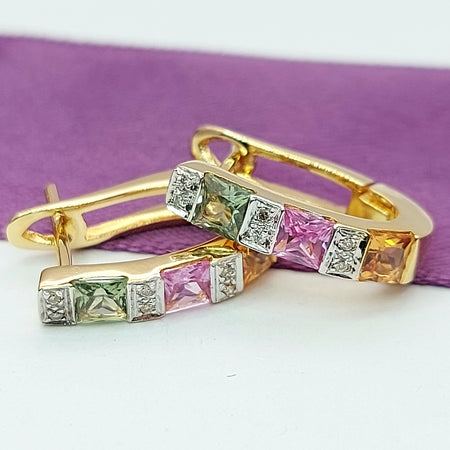 Ladies Yellow Gold 18ct (750, 18k) Multi-Colour Sapphire & Diamond Huggies