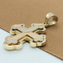 Load image into Gallery viewer, Unisex Tri-Tone Gold 14ct (585, 14K) High Quality Crucifix Halo Cross Pendant
