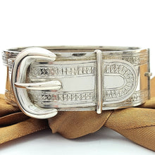 Load image into Gallery viewer, Ladies Sterling Silver (925) Antique Hand-Engraved Buckle Design Cuff Bracelet

