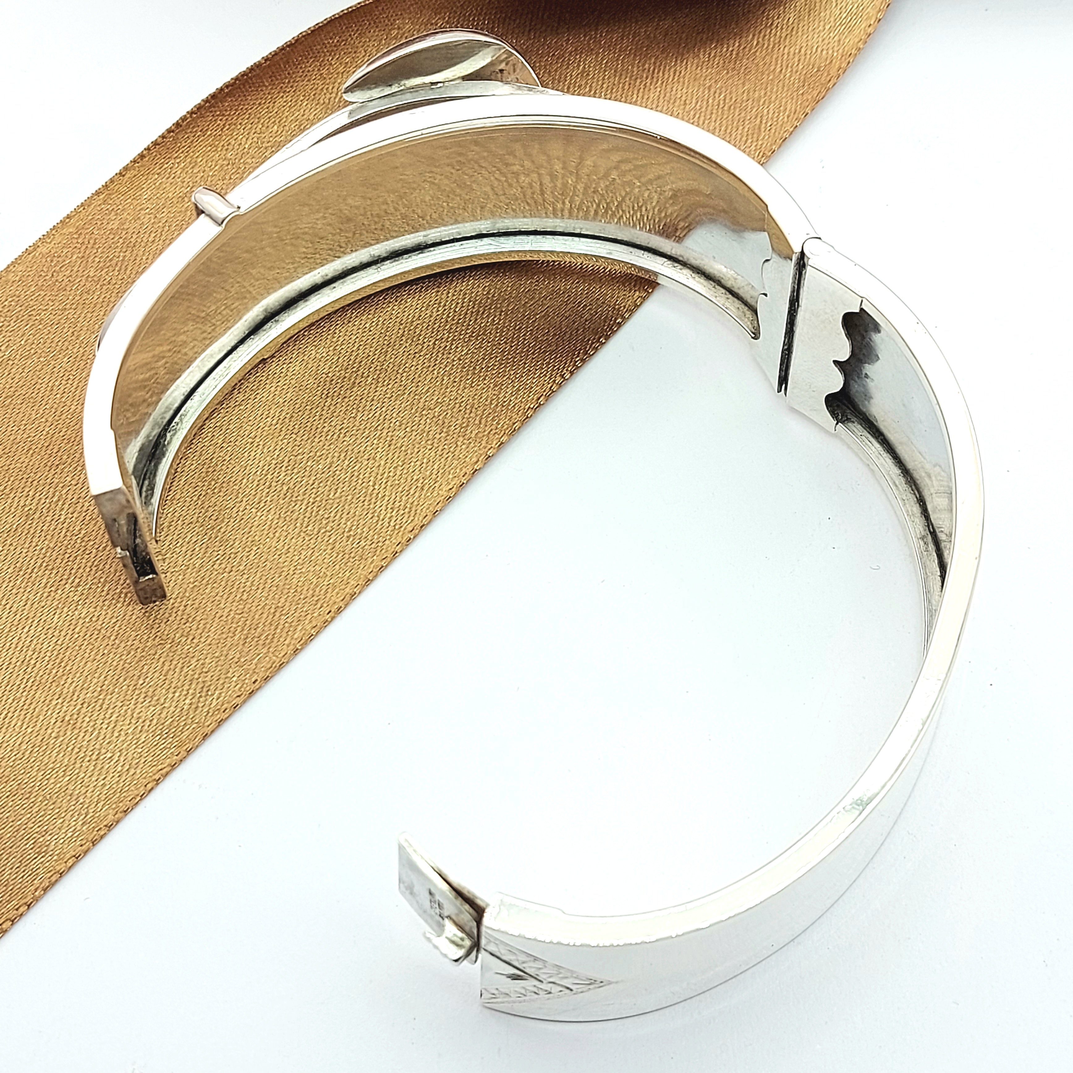 Ladies Sterling Silver (925) Antique Hand-Engraved Buckle Design Cuff Bracelet