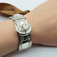 Load image into Gallery viewer, Ladies Sterling Silver (925) Antique Hand-Engraved Buckle Design Cuff Bracelet

